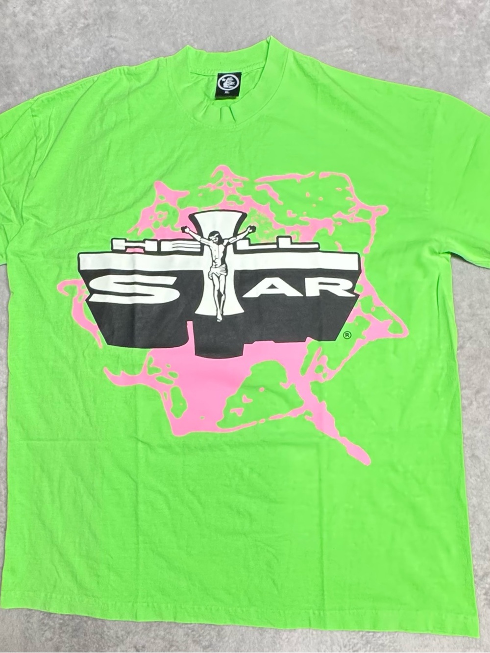 Hellstar Studios XL Neon Green Pink Graphic Tee Front Back Print Authentic